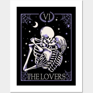 Vintage Halloween Skeleton Tarot Card The Lovers Goth Skull Posters and Art